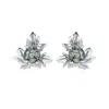 Azura Jewelry New York Women's Silver Frosted Fern Moss Agate Studs White Gold Vermeil