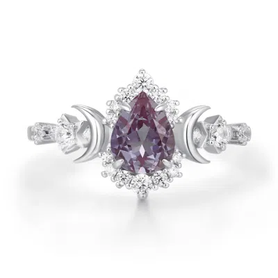 Azura Jewelry New York Women's Silver Galactic Pear Cut Alexandrite Ring White Gold Vermeil
