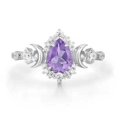 Azura Jewelry New York Women's Silver Galactic Pear Cut Amethyst Ring White Gold Vermeil