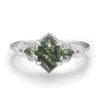 Azura Jewelry New York Women's Silver Gardenia Moss Agate Ring Solid White Gold