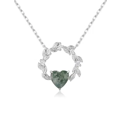Azura Jewelry New York Women's Silver Heart Desire Moss Agate White Gold Vermeil Necklace©