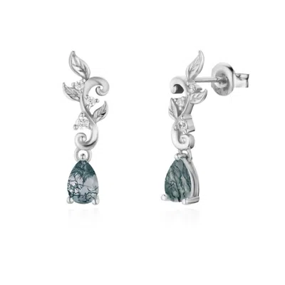 Azura Jewelry New York Women's Silver Leafy Cascades Moss Agate Earrings White Gold Vermeil