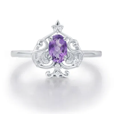Azura Jewelry New York Women's Silver Leafy Spade Amethyst Ring White Gold Vermeil