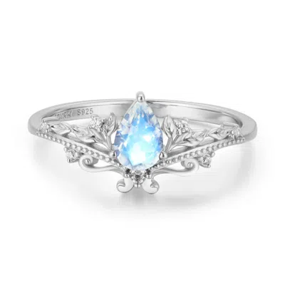 Azura Jewelry New York Women's Silver Lotus Moonstone Ring Solid White Gold©