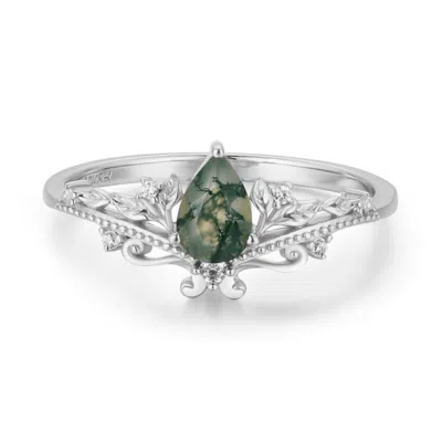 Azura Jewelry New York Women's Silver Lotus Moss Agate Ring Solid White Gold©
