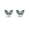 Azura Jewelry New York Women's Silver Monarch Butterfly Moss Agate Earrings White Gold Vermeil In Silver