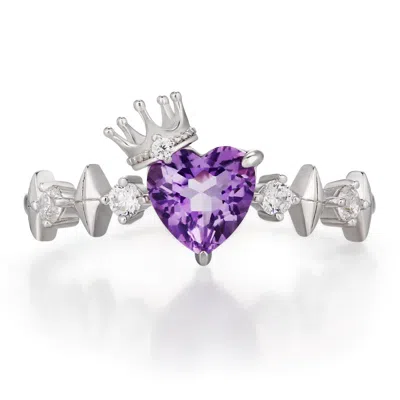Azura Jewelry New York Women's Silver / Pink / Purple Heart Of The Realm Amethyst Ring White Gold Vermeil