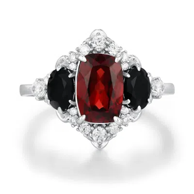 Azura Jewelry New York Women's Silver Queen Of The Shadows Mozambique Red Garnet Ring White Gold Vermeil