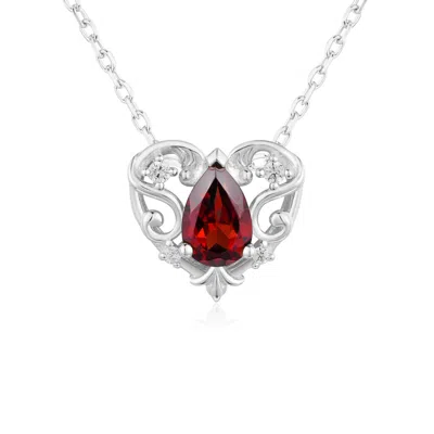 Azura Jewelry New York Women's Silver Rosy Heart Mozambique Red Garnet Necklace White Gold Vermeil