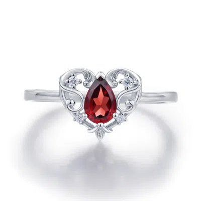 Azura Jewelry New York Women's Silver Rosy Heart Mozambique Red Garnet Ring White Gold Vermeil