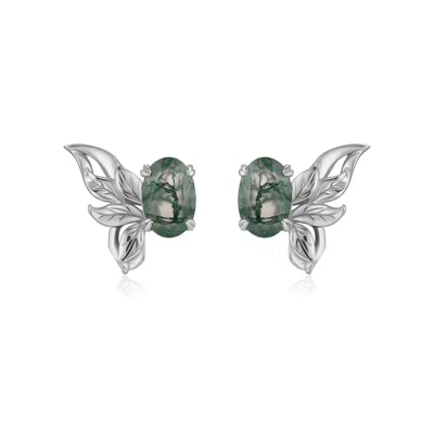 Azura Jewelry New York Women's Silver Sylphae Fairie Moss Agate Earrings White Gold Vermeil