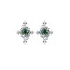 Azura Jewelry New York Women's Silver Vine Diamond Moss Agate Studs White Gold Vermeil
