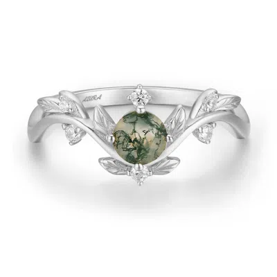 Azura Jewelry New York Women's Silver Willow Moss Agate Ring Solid White Gold©