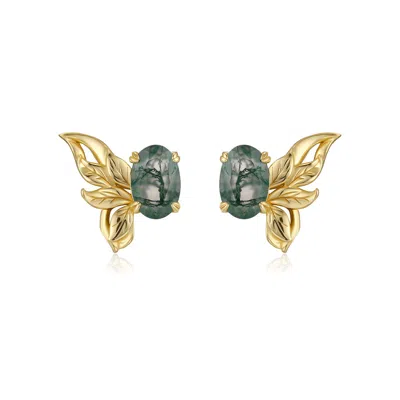 Azura Jewelry New York Women's Sylphae Fairie Moss Agate Earrings Yellow Gold Vermeil