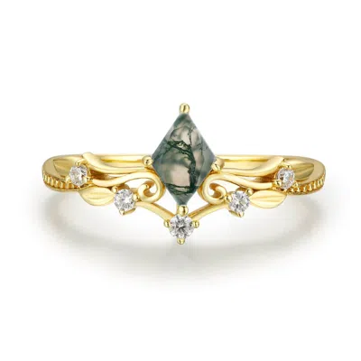 Azura Jewelry New York Women's Victorian Lace Moss Agate Ring Solid Yellow Gold©