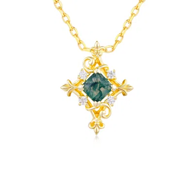Azura Jewelry New York Women's Vine Diamond Moss Agate Necklace Yellow Gold Vermeil