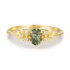 Azura Jewelry New York Women's Wildflower Moss Agate Ring Solid Yellow Gold© In Gold