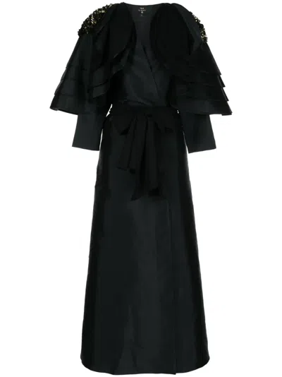 Azzalia Sequin-embellished Belted Cape In Black