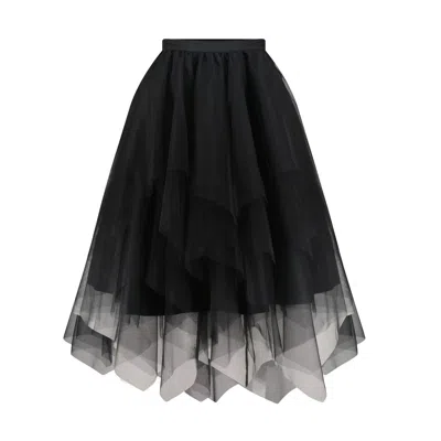 Azzalia Women's Asymmetric Hemline Layered Tulle Skirt In Black