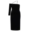Azzalia Women's Asymmetrical Velvet Sleeves Dress With Ankle Length - Black & Silver Studs In Black