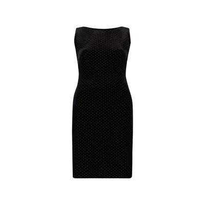 Azzalia Women's Back Neck Velvet Sleeveless Dress In Open Back - Black & Silver Studs