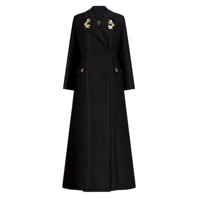 Azzalia Women's Black Blazer Style Abaya With Embellishments On Lapel And Pockets-after Dark