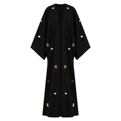 Azzalia Women's Black Classic Abaya With Scattered Metal Heart Motifs-after Dark