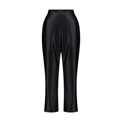 Azzalia Women's Black Classic Cigarette Satin Silk Pants