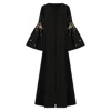 Azzalia Women's Black Crepe Abaya With Puffed Sleeve With Scattered Embroidery In Black
