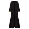 Azzalia Women's Black Fitted Sleeve Abaya Embellished With Metal Heart Motifs With Gathered Hemline-after Da In Black