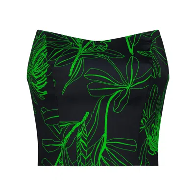 Azzalia Women's Black Jacquard Printed Crop Top-lime Punch