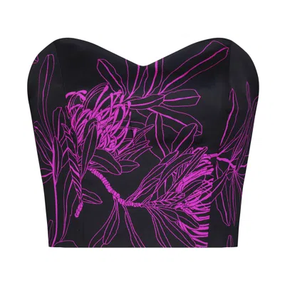 Azzalia Women's Black Jacquard Printed Crop Top-super Pink