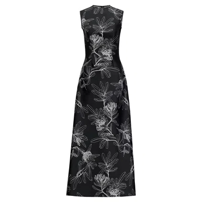 Azzalia Women's Black Jaquard Printed A-line Dress-lunar Rock
