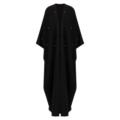 Azzalia Women's Black Mariposa Abaya With Scattered Mini Metal Heart Motifs