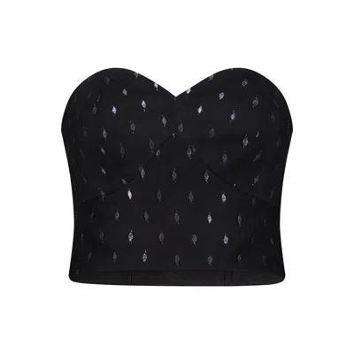 Azzalia Women's Black Metallic Tulle Crop Top In Silver