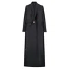 Azzalia Women's Black Mikado Abaya In An Un Symmetrical Modern Lapel Carring A Jumbo Handmade Pointed Button In Black