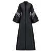 Azzalia Women's Black Mikado Abaya With Antique Grey Sequin On Bell Sleeves In Black