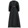 Azzalia Women's Black Mikado Abaya With Egg Sleeves Overlapped And Secured With Hand Made Painted Buttons In Black