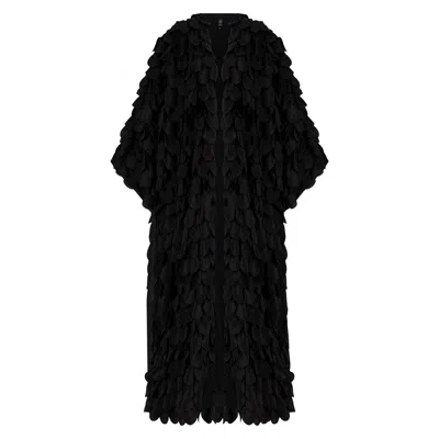 Azzalia Women's Black Silk Layered Abaya In Classic Cut-moonless Night