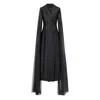 Azzalia Women's Black Silk Satin Dress With Oversized Tulle Metallic Sleeves In Rainbow Tulle In Black