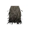 Azzalia Women's Black Tweed With Metallic Threads Skirt Embellished With Feathers-multicolor In Black
