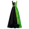 Azzalia Women's Black Two-toned Dress With Statement Tail And Jacquard Printed Belt In Black
