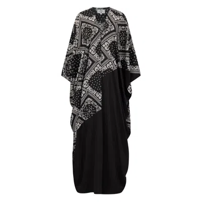 Azzalia Women's Black / White Mariposa Cut Two-tone Abaya Printed Paisley In Black/white
