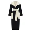 Azzalia Women's Black / White Two Toned Belted Jacket With Pockets In Black & White In Black/white