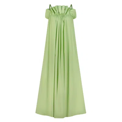 Azzalia Women's Breezy Strap Dress With Gathered Style- Lettuce Green
