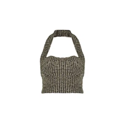 Azzalia Women's Bustier In Black Tweed Weaved With Golden Treads-multicolor In Black/yellow