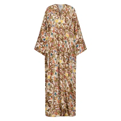 Azzalia Women's Classic Cut Abaya In Printed White Paisley Silk