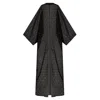 Azzalia Women's Classic Cut Organza Evening Abaya With Metallic Treads Heart Motifs On Fabric-black Coffee In Black