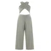 Azzalia Women's Cross Velvet Wide Legged Jumpsuit In Gray
