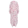 Azzalia Women's Drapped Silk Kaftan With Belt In Printed Silk With Touched Of Heart Shaped